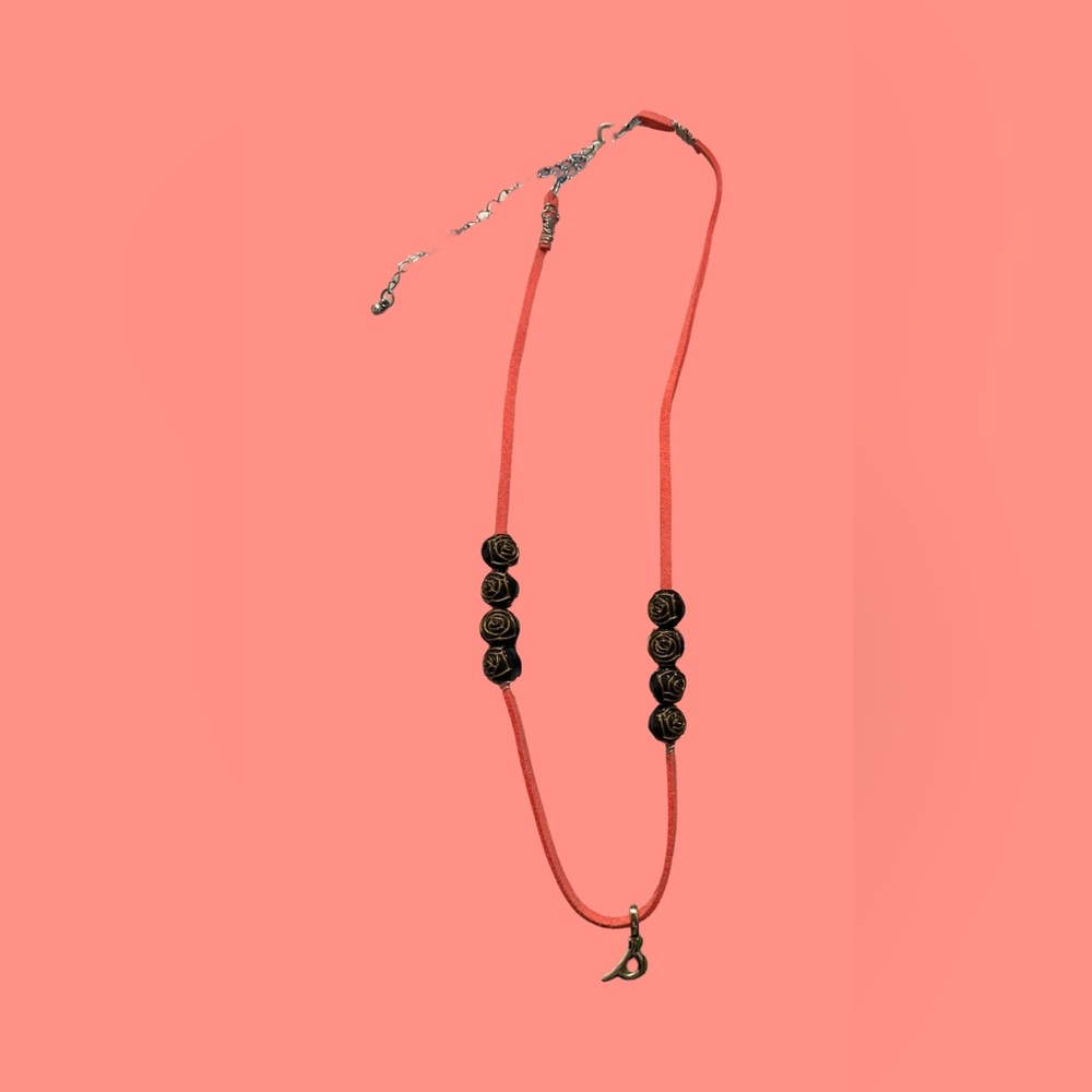 Elegant Black Rose Necklace with a letter B